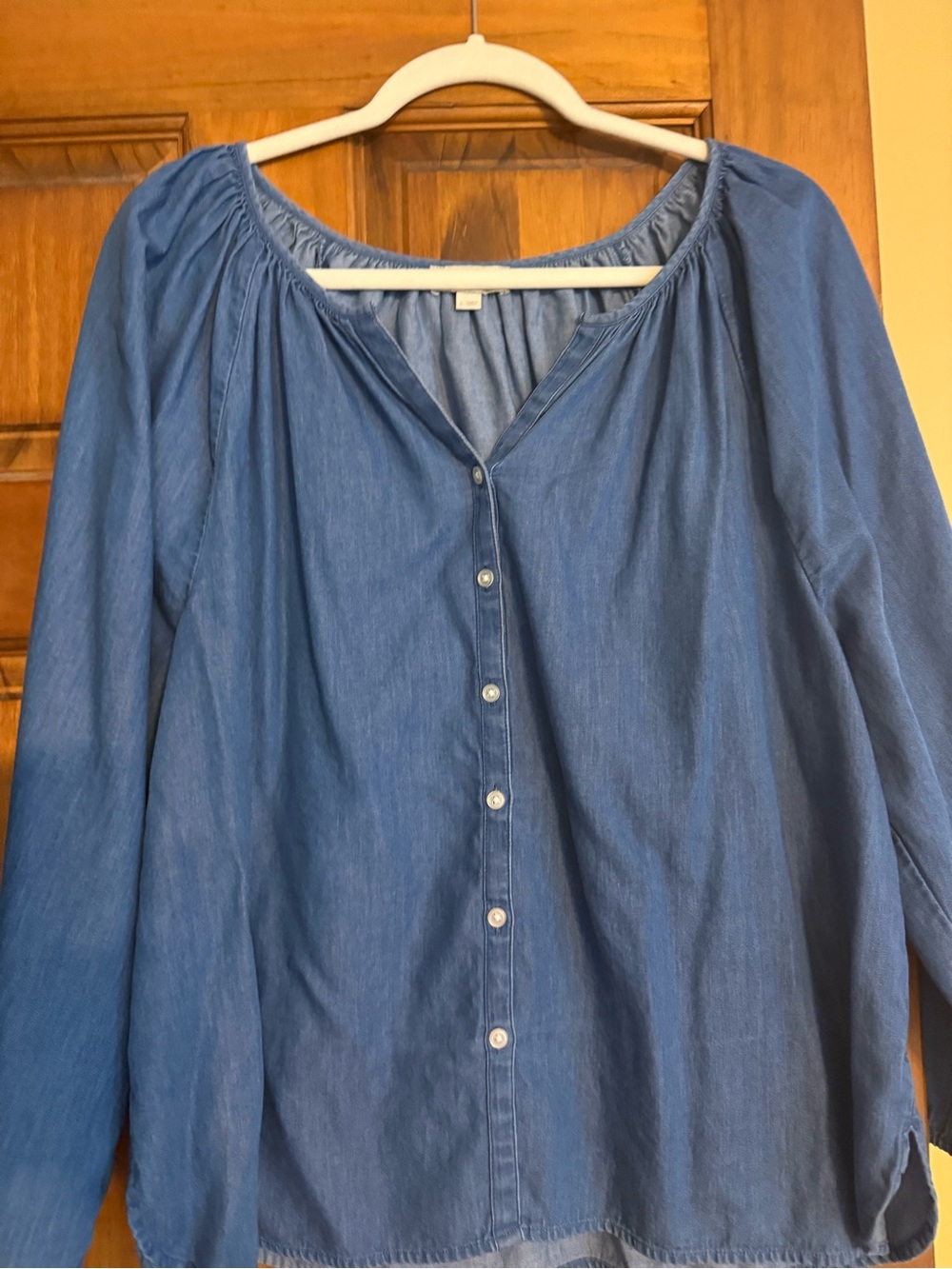 LOFT Light Blue Button-Front Peasant Top